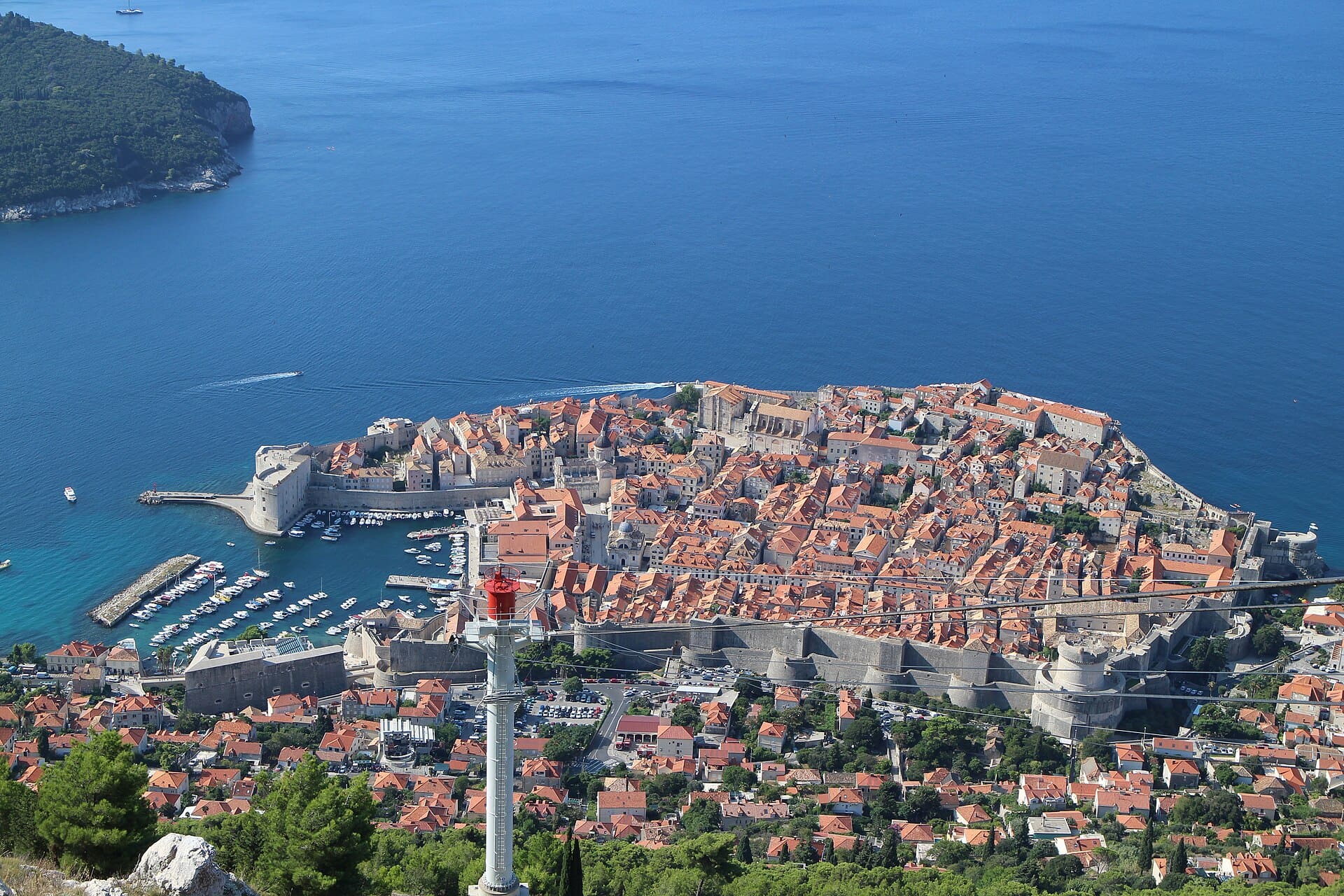 Dubrovnik's old town and harbour from above, Croatia
